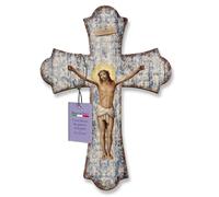 Fratelli Bonella - Crucifijo de Pared de Madera de Álamo con Representación de la Crucifixión de Jesús - Vintage de 17 x 24 cm - 100% Fabricado en Italia