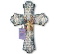 Fratelli Bonella - Crucifijo de pared de madera de álamo con representación de la Sagrada Familia - Crucifijo vintage 28 x 40 cm - Crucifijo de madera 100 % fabricado en Italia