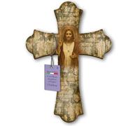 Fratelli Bonella - Crucifijo de pared de madera de álamo con representación del Sagrado Corazón de Jesús - Crucifijo vintage de 17 x 24 cm -