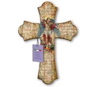 Fratelli Bonella - Crucifijo de Pared de Madera de Álamo Con San Miguel Arcángel - Vintage 17 x 24 cm - 100% Fabricado en Italia