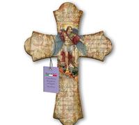 Fratelli Bonella - Crucifijo de pared de madera de álamo representante San Miguel Arcángel - Crucifijo Vintage 28 x 40 cm - Crucifijo madera 100% Made in Italy