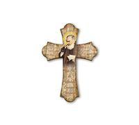 Fratelli Bonella | Crucifijo de pared de madera vintage con representación de San Pío 17 x 24 cm | Fabricado en Italia