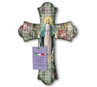 Fratelli Bonella - Crucifijo de pared vintage de madera de álamo, 24l x 17an cm, con Nuestra Señora de la Medalla Milagrosa, para Capilla / Iglesia Altar personal
