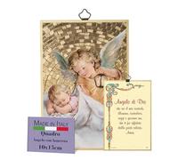 Fratelli Bonella - Cuadro de ángel con linterna y oración Ángel de Dios en italiano - Cuadro de madera MDF de álamo - Cuadro religioso dormitorio 8 mm x 10 cm x 15 cm Made in Italy