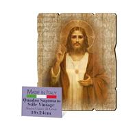 Fratelli Bonella - Cuadro de Sagrado Corazón de Jesús con forma vintage - Cuadro de madera de álamo, grosor 8 mm, cuadro religioso para dormitorio 19 x 24 cm, 100 % fabricado en Italia