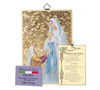 Fratelli Bonella - Cuadro de Virgen de Lourdes y Bernadette Con Oración en Italiano - MDF de Álamo Para Dormitorio - 8 mm x 10 cm x 15 cm - Fabricado en Italia
