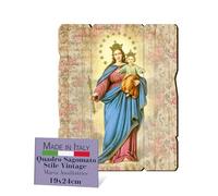 Fratelli Bonella - Cuadro María Auxiliadora contorneado vintage - Cuadro de madera de álamo, grosor 8 mm, cuadro religioso para dormitorio, 19 x 24 cm, 100 % fabricado en Italia