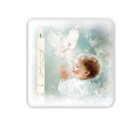 Fratelli Bonella - Cuadro que representa la simbología eucarística de bautizo - Cuadro de madera con caja de regalo - Cuadro religioso para dormitorio 10 x 10 cm - 100% fabricado en Italia