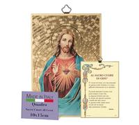 Fratelli Bonella Cuadro sagrado sobre madera MDF de álamo 8 mm con mosaico de lámina dorada del Sagrado Corazón de Jesús con Oracion en la parte posterior 10 x 15 cm Fabricado en Italia