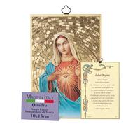 Fratelli Bonella | Cuadro sagrado sobre madera MDF de álamo 8 mm del Inmaculado Corazón de María con regadera "Salve Reina" en la parte posterior 10 x 15 cm | Fabricado en Italia
