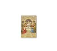 Fratelli Bonella | Cuadro sagrado sobre madera MDF de chopo de 8 mm con mosaico de lámina dorada de la última cena con oración en la parte posterior 10 x 15 cm | Fabricado en Italia