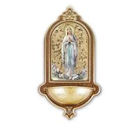 Fratelli Bonella - Recipiente de madera con detalles en oro caliente de la Virgen de Lourdes f.to 13,9 x 25,4 cm