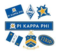 Fraternity Pi Kappa Phi - Hojas de calcomanías de vinilo de diseño personalizado con diseños con licencia oficial, adhesivo extraíble, 7 calcomanías por hoja