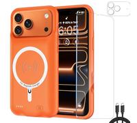Fraternize Battery Case for iPhone Air, Upgraded 12000 mAh Recargable Portable Extended Battery Pack Support Qi Wireless Charging Case Compatible with iPhone Air (Orange for iPhone 17 Pro Max)