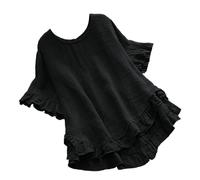 Frauen Frühling Sommer Kleidung Feste Taste Zurück Rüschen Trim Bluse Casual Kurzarm Bluse, negro, M