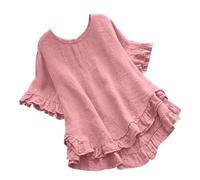 Frauen Frühling Sommer Kleidung Feste Taste Zurück Rüschen Trim Bluse Casual Kurzarm Bluse, Rosa, M