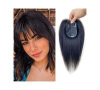 Frauen Haare - Cubrecabello humano Remy para mujer, 7 x 10 cm, transpirable, atado a mano, con base de malla de seda, línea capilar natural de 25,4 cm, extensiones de cabello invisible (color negro)
