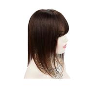 Frauen Haare - Cubrecabellos con flequillo, pelo humano Remy real, para mujer, con base de seda perdida, extensiones de cabello (16 pulgadas, marrón oscuro)
