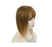 Frauen Haare - Cubrecabellos con flequillo, pelo humano Remy real, para mujer, con base de seda perdida, extensiones de cabello (16 pulgadas, marrón claro)