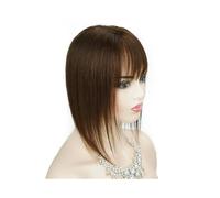 Frauen Haare - Cubrecabellos con flequillo, pelo humano Remy real, para mujer, con base de seda perdida, extensiones de cabello (8 pulgadas, marrón medio)