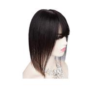 Frauen Haare - Cubrecabellos con flequillo, pelo humano Remy real, para mujer, con base de seda perdida, extensiones de cabello (16 pulgadas, negro natural)