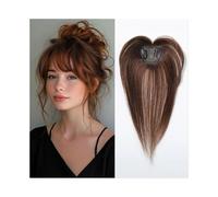 Frauen Haare - Decoración de cabello humano real de 10 pulgadas con flequillo para mujer, 3D, extensiones de cabello para pérdida de cabello, extensiones de cabello de aspecto natural (marrón miel)