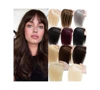 Frauen Haare - Decoración para el pelo para mujer, pelo humano real con flequillo, 3 clips en pelo Remy brasileño liso, 12 x 13 cm, base de encaje transpirable (marrón medio + rubio decolorado, 25C