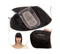 Frauen Haare - Extensión de pelo con clip de base de seda, 7 x 12,5 cm, para mujer, cabello humano real con flequillo, 150 % de densidad, extensiones de cabello lacio (negro natural, 18 pulgadas)