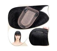 Frauen Haare - Extensión de pelo con clip de base de seda, 7 x 12,5 cm, para mujer, cabello humano real con flequillo, 150 % de densidad, extensiones de cabello lacio (negro azabache, 14 pulgadas)