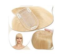 Frauen Haare - Extensión de pelo con clip de base de seda, 7 x 12,5 cm, para mujer, cabello humano real con flequillo, 150 % de densidad, extensiones de cabello lacio (rubio natural, 16 pulgadas)