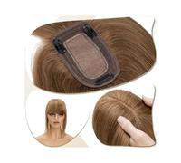 Frauen Haare - Extensión de pelo con clip de base de seda de 7 x 12,5 cm, para mujer, cabello humano real con flequillo, 150 % de densidad, extensiones de cabello lacio (marrón claro, 18 pulgadas)