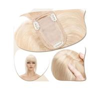 Frauen Haare - Extensión de pelo con clip de base de seda de 7 x 12,5 cm, para mujer, cabello humano real con flequillo, 150 % de densidad, extensiones de cabello lacio (rubio ceniza + rubio