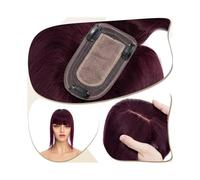 Frauen Haare - Extensión de pelo con clip de base de seda de 7 x 12,5 cm, para mujer, cabello humano real con flequillo, 150 % de densidad, extensiones de cabello lacio (rojo vino, 6 pulgadas)