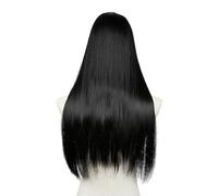 Frauen Haare - Extensión de pelo sintético con clip en forma de U de 24 pulgadas, extensiones de cabello sintético grueso natural y largo (negro azabache)