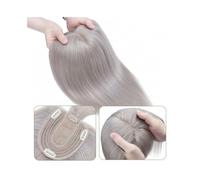 Frauen Haare - Extensiones de cabello humano con flequillo, color gris, sedoso, liso, 10 x 12 cm, base de seda suave natural, densidad del 130 %, extensiones de cabello indio (14 pulgadas, 45 g)