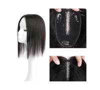 Frauen Haare - Extensiones de cabello humano lacio para mujer, 13 x 14 cm, invisible, atado a mano, con base de encaje, clips en extensiones de cabello Remy brasileño (negro natural, 25,4 cm)