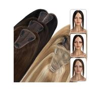 Frauen Haare - Extensiones de cabello humano para mujer, 8 x 10 cm, base monofina, ganchillo a mano, nudo único, pelo lacio, extensiones de cabello con clip (marrón medio + rubio oscuro,