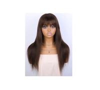 Frauen Haare - Peluca de cabello humano 100 % lacio, color marrón chocolate, con flequillo, para mujer, cabello Remy brasileño, para uso diario, extensiones de cabello (61 cm)