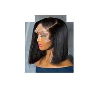 Frauen Haare - Peluca de cabello humano lacio corto de densidad 180 con encaje frontal, prearrancado, cierre de 5 x 5, extensiones de cabello Remy (14 pulgadas)