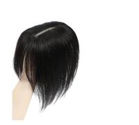 Frauen Haare - Peluca de cabello humano real de 12 x 13 cm para mujer, lacio, con pinzas, con flequillo, densidad del 150 %, extensiones de cabello (12 pulgadas, negro con flequillo)