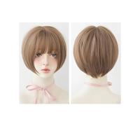 Frauen Haare - Peluca de pelo corto para mujer, 32 cm, flequillo de aire, color marrón, cobertura completa de la cabeza, extensiones de cabello corto roto (lino de té miel)