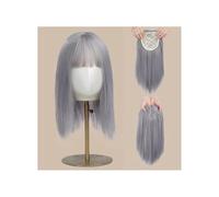 Frauen Haare - Peluca de pelo sintético de 40,6 cm para mujer, aspecto natural, con clip, extensiones de pelo (gris plateado)