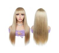 Frauen Haare - Peluca recta hecha a máquina con flequillo, color rubio miel, jengibre, marrón, Remy, extensiones de cabello para mujer (rubio miel, 24 pulgadas)