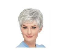Frauen Haare - Pelucas cortas grises para mujeres blancas, pelucas rizadas con flequillo, pelucas sintéticas de pelo corto para mujeres blancas