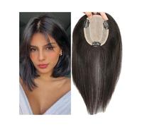 Frauen Haare Pelucas de cabello humano 10 x 12 cm, tamaños de cuero cabelludo natural, base superior virgen, lacio, 100% cabello humano con clips y extensiones de pelo (8 pulgadas)