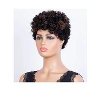 Frauen Haare - Pelucas de cabello humano 100 % humano para mujer, pelo Remy brasileño, pelo rizado afro, extensiones de pelo rizado a máquina (reflejos marrón)