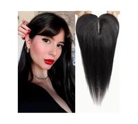Frauen Haare - Pelucas de cabello humano Remy de 4 x 5.5 pulgadas, con flequillo, base de seda, clip de extensión de pelo para mujer, extensiones de cabello (negro natural)