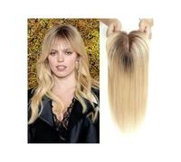 Frauen Haare - Pelucas de cabello humano Remy de 4 x 5.5 pulgadas, con flequillo, base de seda, extensiones de cabello para mujer, extensiones de cabello (rubio marrón degradado)
