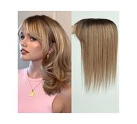 Frauen Haare - Pelucas de cabello humano Remy de 4 x 5.5 pulgadas, con flequillo, base de seda, extensiones de cabello para mujer, extensiones de cabello (marrón claro degradado)