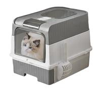 Fravsiu Cat Litter Box, Tall Enclosed Design, Odor Control with Foldable Feature, Lightweight Portable with Scoop, Sifting Tray, Ideal for Travel, Home and Easy Cleanup